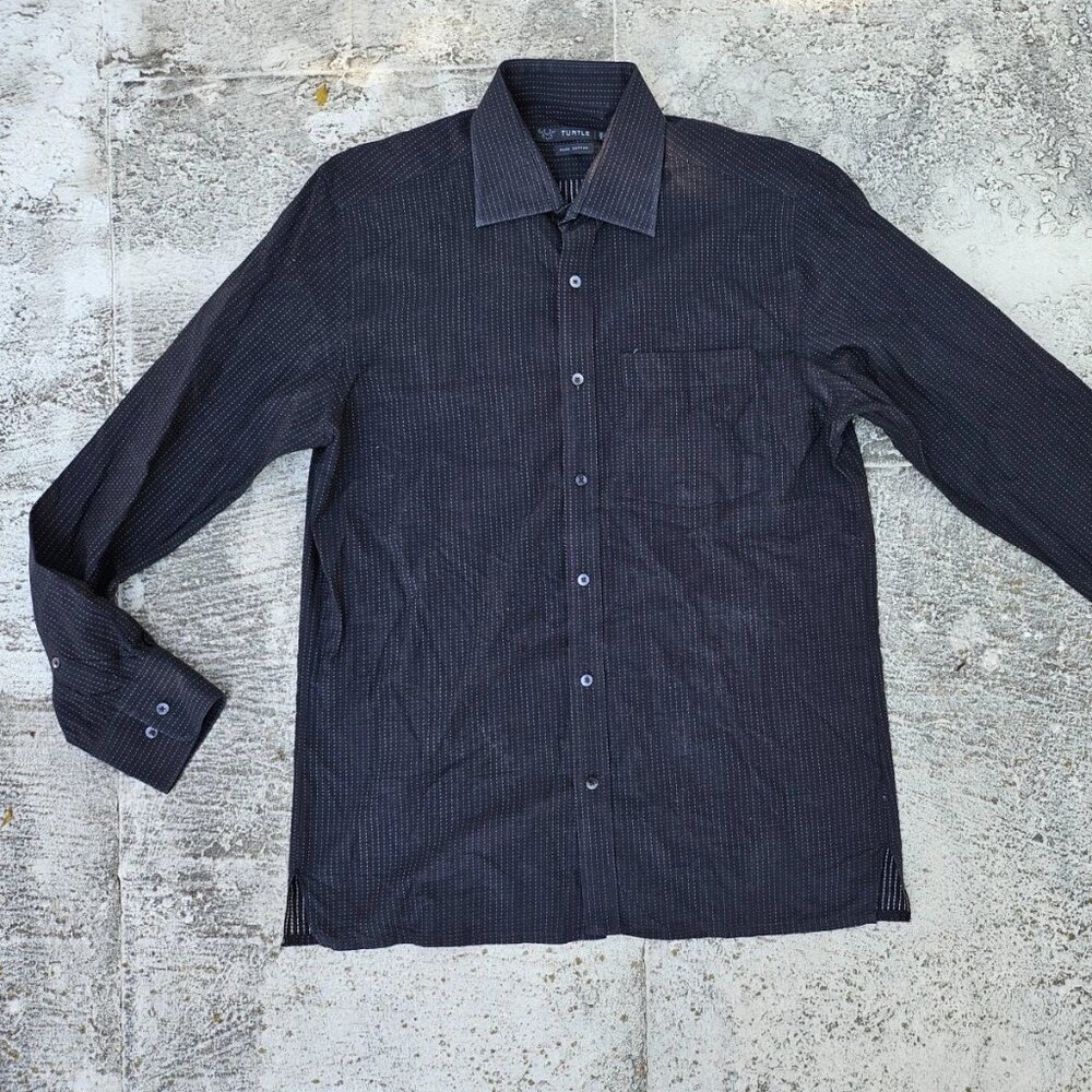 Turtle Men Shirt Long Sleeve Collared All Cotton Button Front Shirt Size 39cm 15
